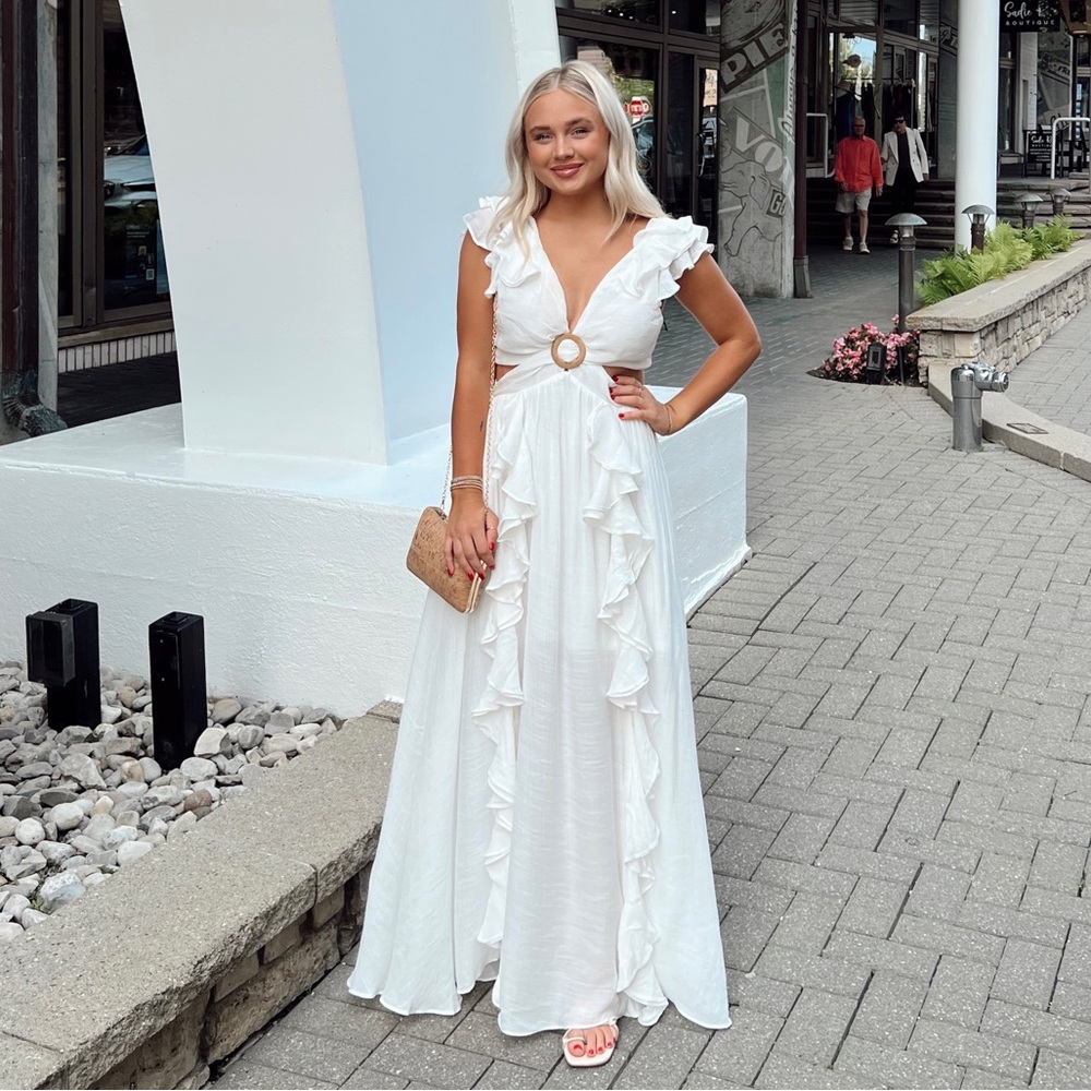 VICI white ruffle maxi dress